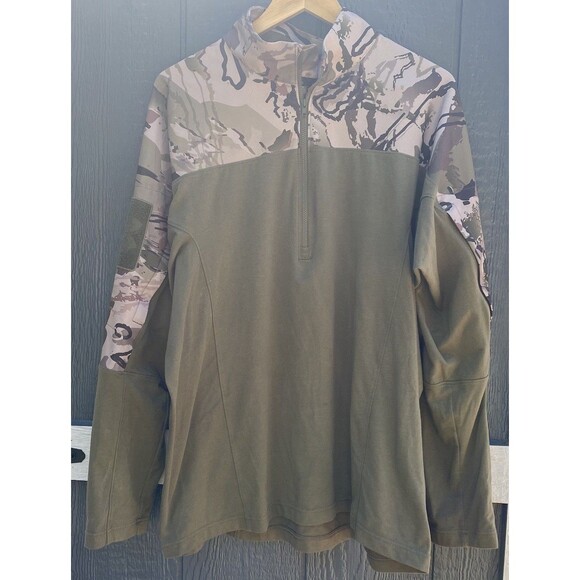Under Armour Tactical Combat Shirt Men's Large Patch Sleeve 1/4 Zip Green/Camo - Picture 2 of 10